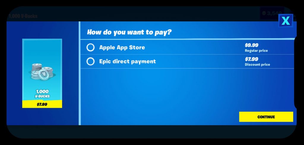 Fortnite removed from App Store Epic direct payment