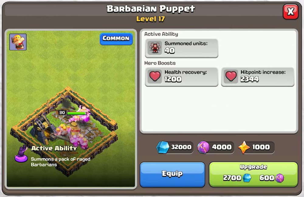 clash of clans equipment upgrade option